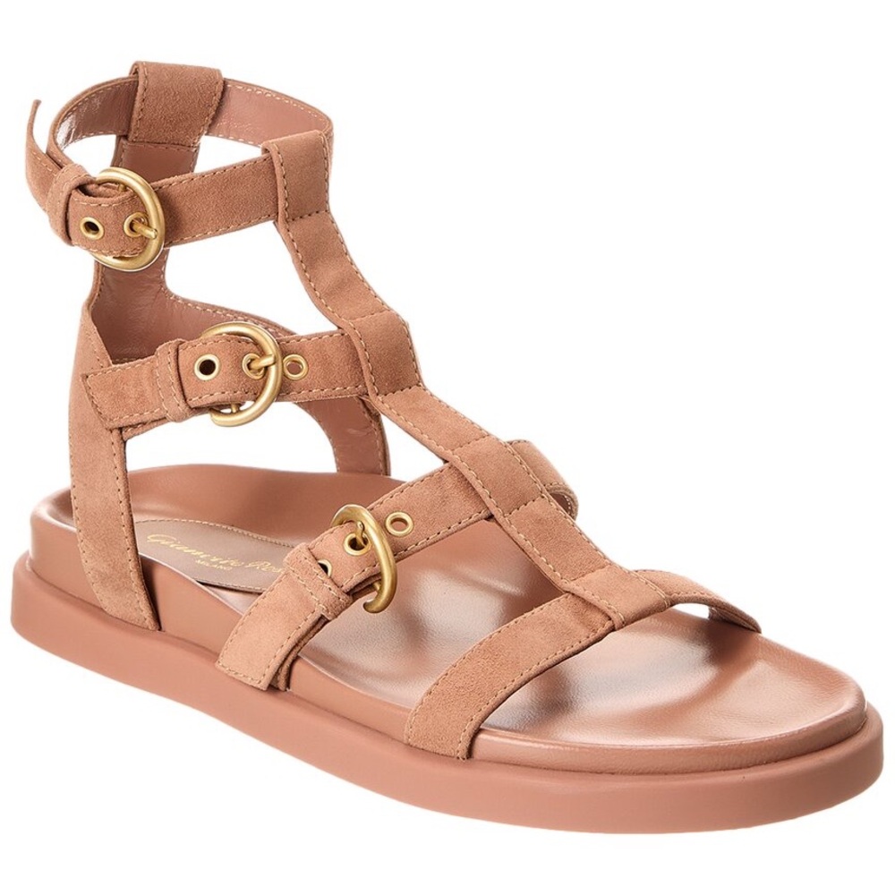 Gianvito Rossi Arena Suede Praline Gladiator Sandals 37.5 (fits 7.5-8)
